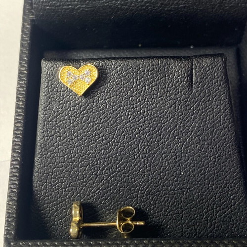 Gold heart earrings 14k with zircon, handmade
