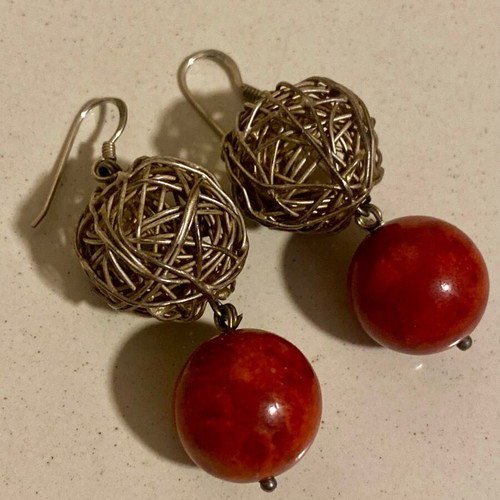 Silver Earrings Hanging with Amber New