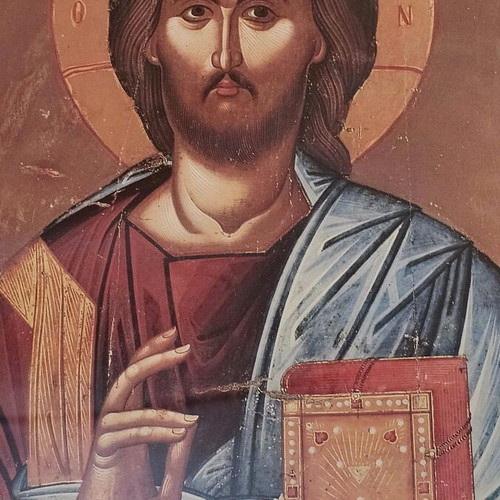 Christ Pantocrator image framed, 17th century portable icon copy