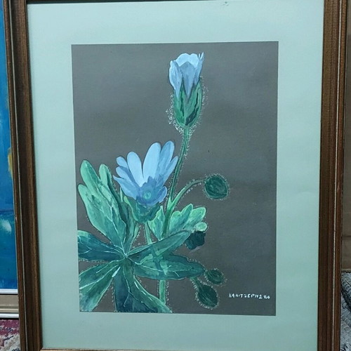 Painting with glass like new, signed