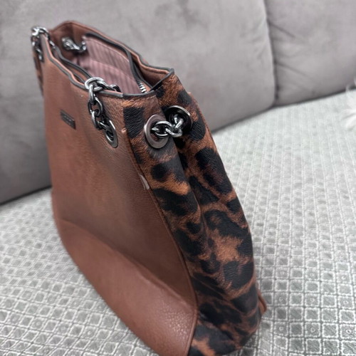 Doca shoulder bag brown with leopard detail like new