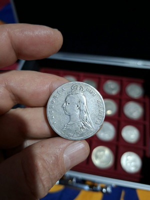 Silver coin England half crown 1891 used