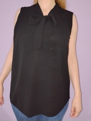 Black top with sheer detail and neck tie like new, size M