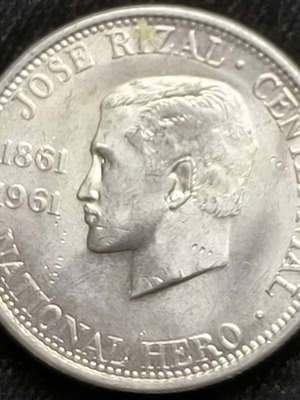 1961 Philippines Silver 1/2 Half Peso Jose Rizal coin like new