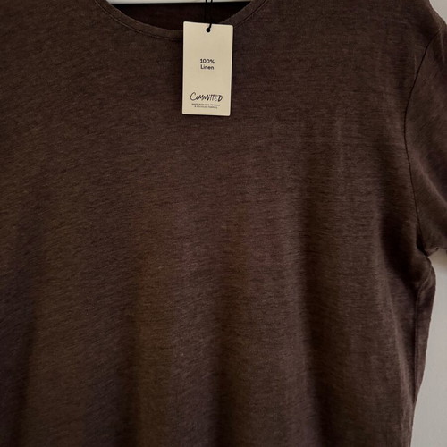 T-shirt Slim Fit 100% λινό καφέ μέγεθος XL