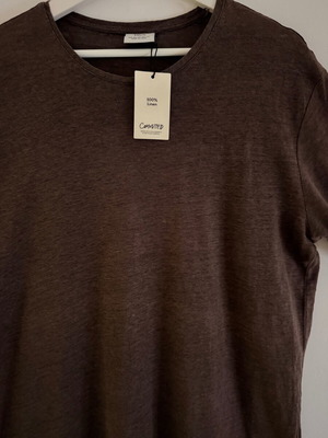 T-shirt Slim Fit 100% λινό καφέ μέγεθος XL