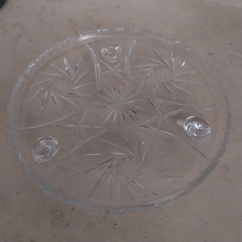 Vintage Cut Glass Cake Stand Plate 11.8" Round used
