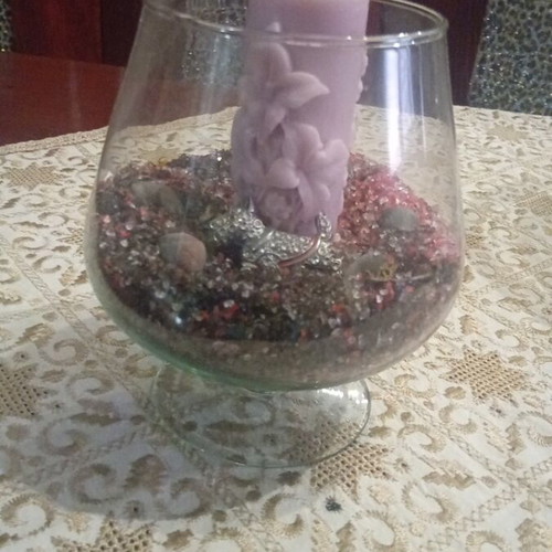 Candlestick glass base container with one candle new