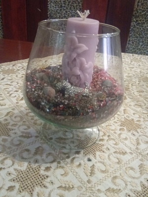 Candlestick glass base container with one candle new