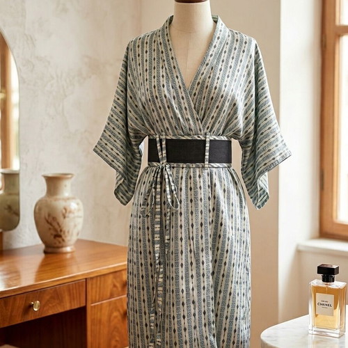 A.L.E. Vintage Silk-Style Wrap Dress with Obi Belt like new, green