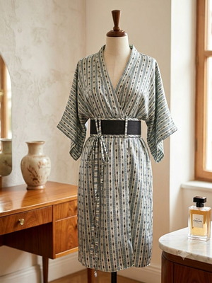 A.L.E. Vintage Silk-Style Wrap Dress with Obi Belt like new, green