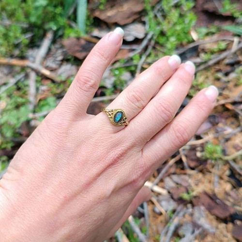 Brass ring with labradorite new, adjustable size
