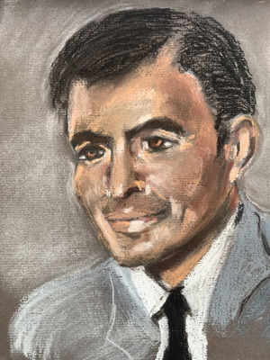 Portrait painting of a man pastel on cardboard used