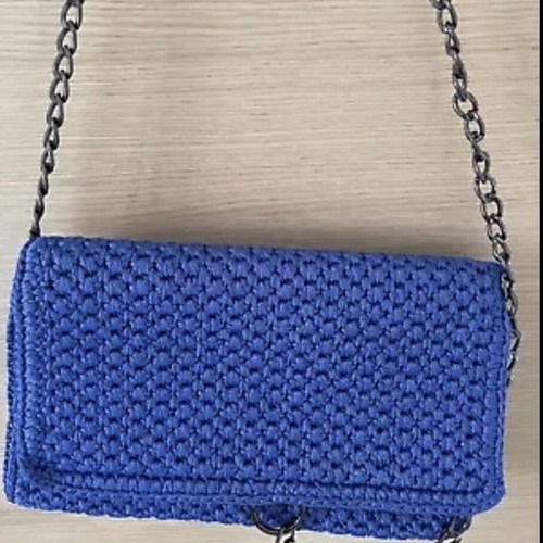 Knitted shoulder bag new, handmade, blue