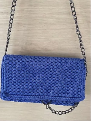 Knitted shoulder bag new, handmade, blue