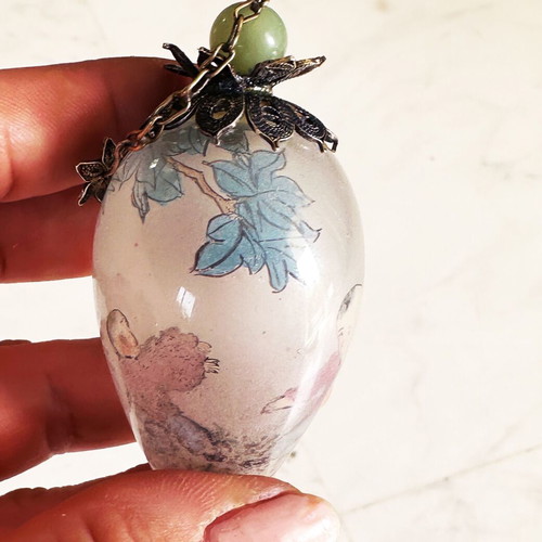 Chinese Decorative Egg Mid Century with Wooden Case used