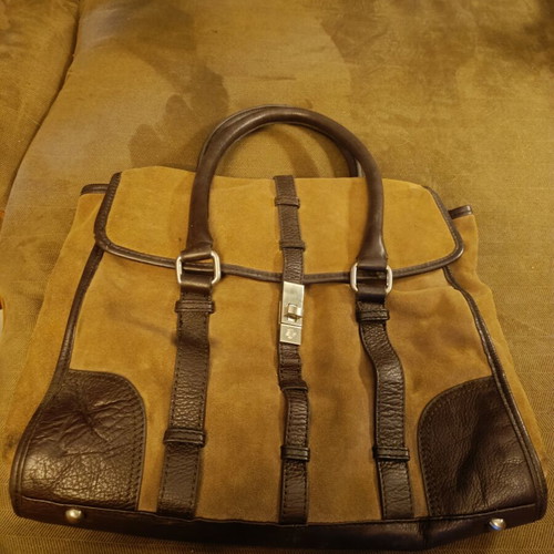 Zara leather handbag used, beige and brown