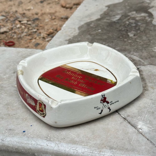 Johnnie Walker Red Label Ceramic Ashtray used, vintage barware