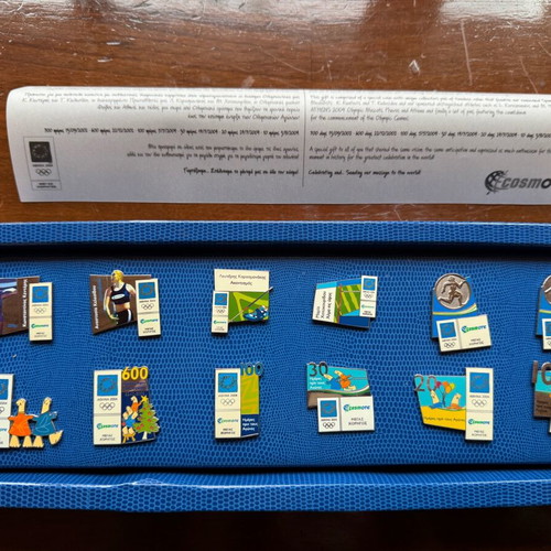 Collectible pin set Athens 2004 12 pieces new, official sponsor Cosmote