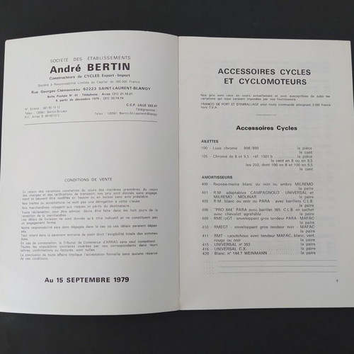 Vintage Bertin Bicycle Accessories Catalog 1979, like new
