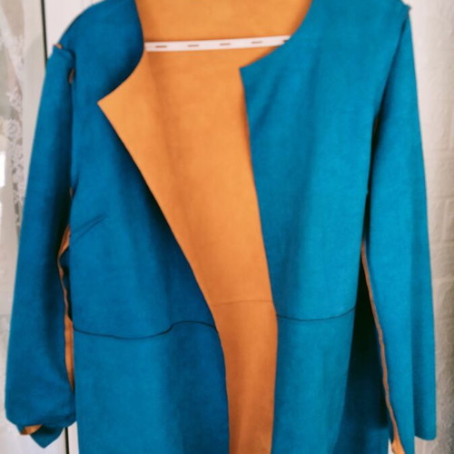 Sweet Miss suede open-front jacket XL, camel and petrol