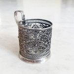 Soviet Silver-Plated Filigree Tea Glass Holders Pair Used