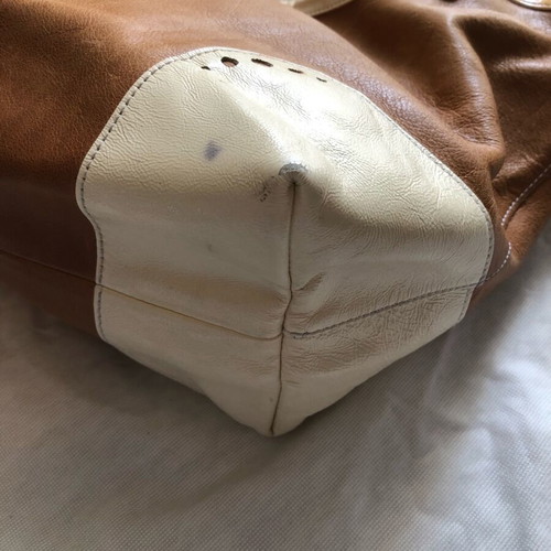Longchamp shoulder bag used, camel leather with white patent details