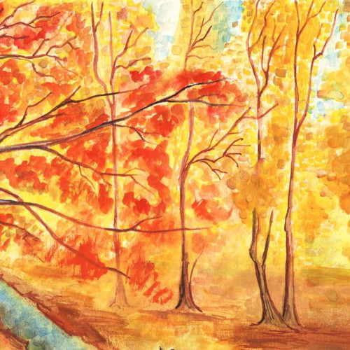 Watercolor painting Golden Autumn new