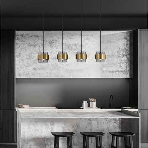 Nova Luce ceiling light set like new with smoked glass and gold