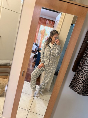 Fleece jumpsuit new, grey with heart pattern, size S
