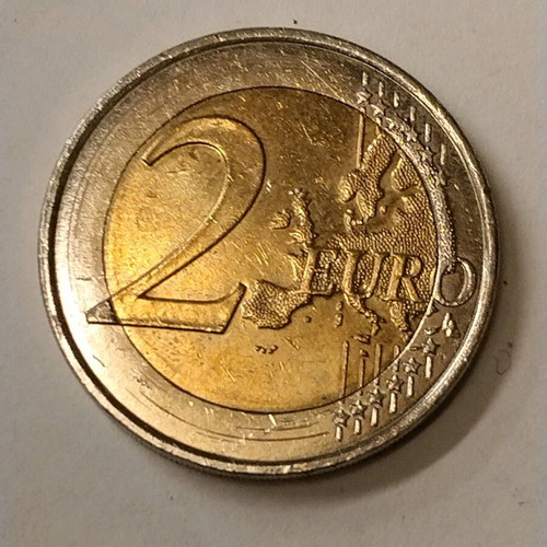 2 Euro coin used from Cyprus 2019 with cross-shaped idol