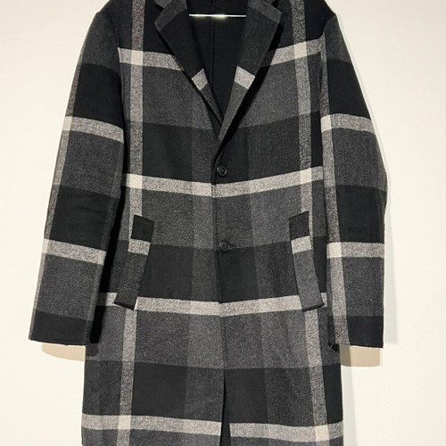 ZARA long wool plaid coat like new, black and charcoal, size S