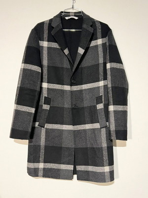ZARA long wool plaid coat like new, black and charcoal, size S