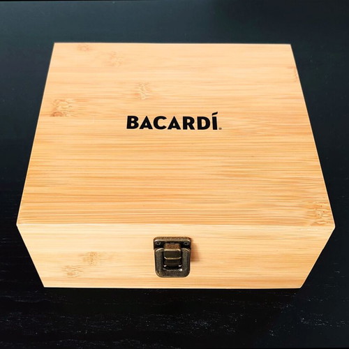 Bacardi Luxury Drink Set New In Solid Bamboo Wood Case