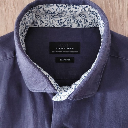 Zara Man linen shirt small, navy blue, slim fit, used