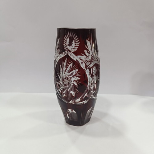 Vintage Bohemian Ruby Cut-to-Clear Crystal Vase
