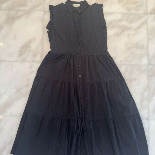Black Midi Shirt Dress XL like new with Buttons and Ruffles