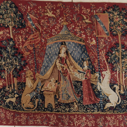 Tapestry embroidery used with theme The Lady and the Unicorn