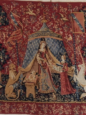 Tapestry embroidery used with theme The Lady and the Unicorn