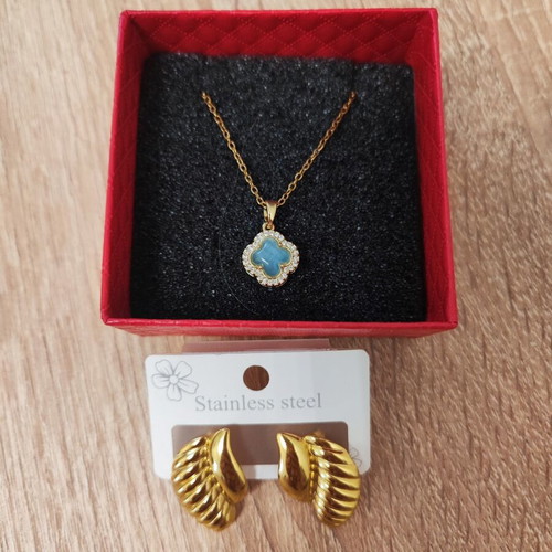 Jewelry set new, gold tone earrings and necklace