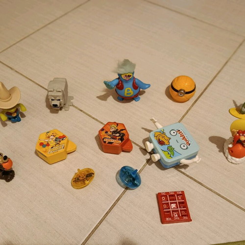 Various toys figures and mini travel board games like new
