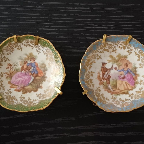 Vintage French Limoges porcelain plates with gold, set of 2 (1950-1960)