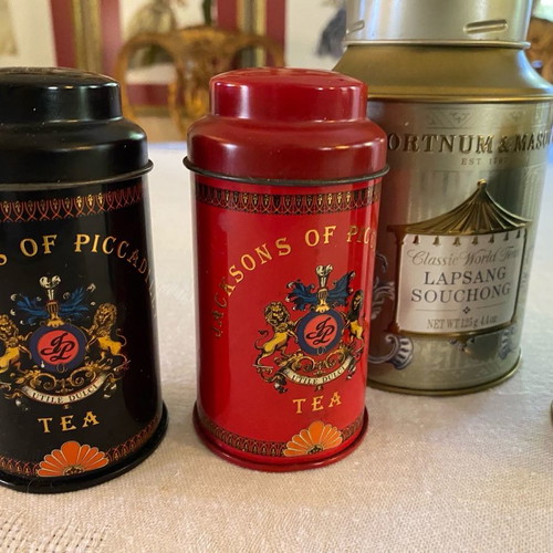 Metal tea tins used, pack of 7, Fortnum & Mason, Jacksons, Dammann frères