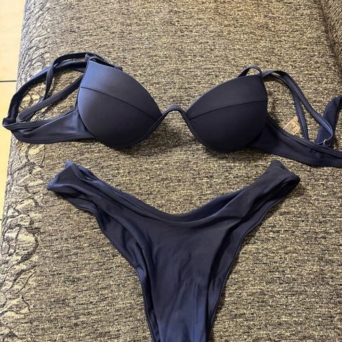 Luigi high-waisted bikini set blue, like new, top M bottom S