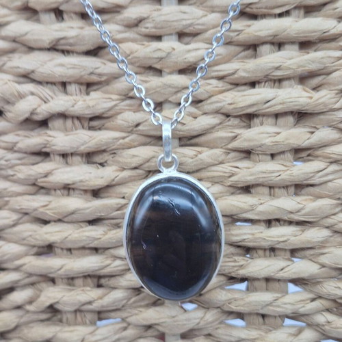 Smoked Quartz Silver 925 Teardrop Pendant Oval Cabochon Crystal