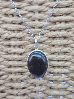 Smoked Quartz Silver 925 Teardrop Pendant Oval Cabochon Crystal
