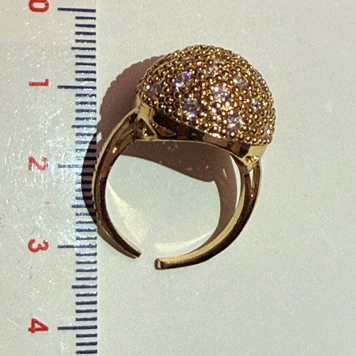 Vintage Pompon Ring with Zircon, Gold Plated, Like New
