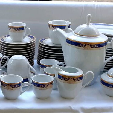 Apulum Fine Porcelain vintage serving set cobalt blue & gold, like new