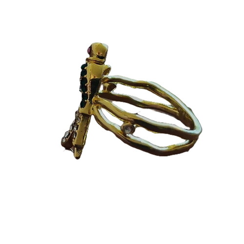 Ring with zircon bird new, gold color, metal with rhodium plating