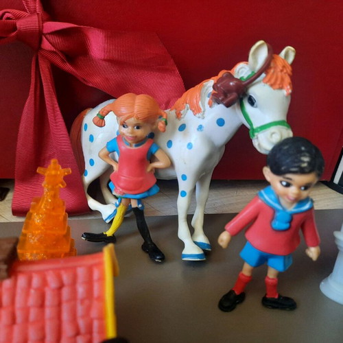 Pippi Longstocking figures used, set of 4, 1980s vintage